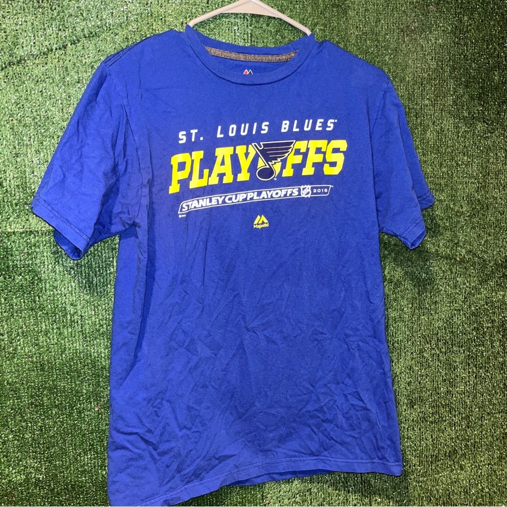 St Louis Blues NHL 2016 Playoffs Shirt M. Majestic tag NHL Hockey STL Missouri
